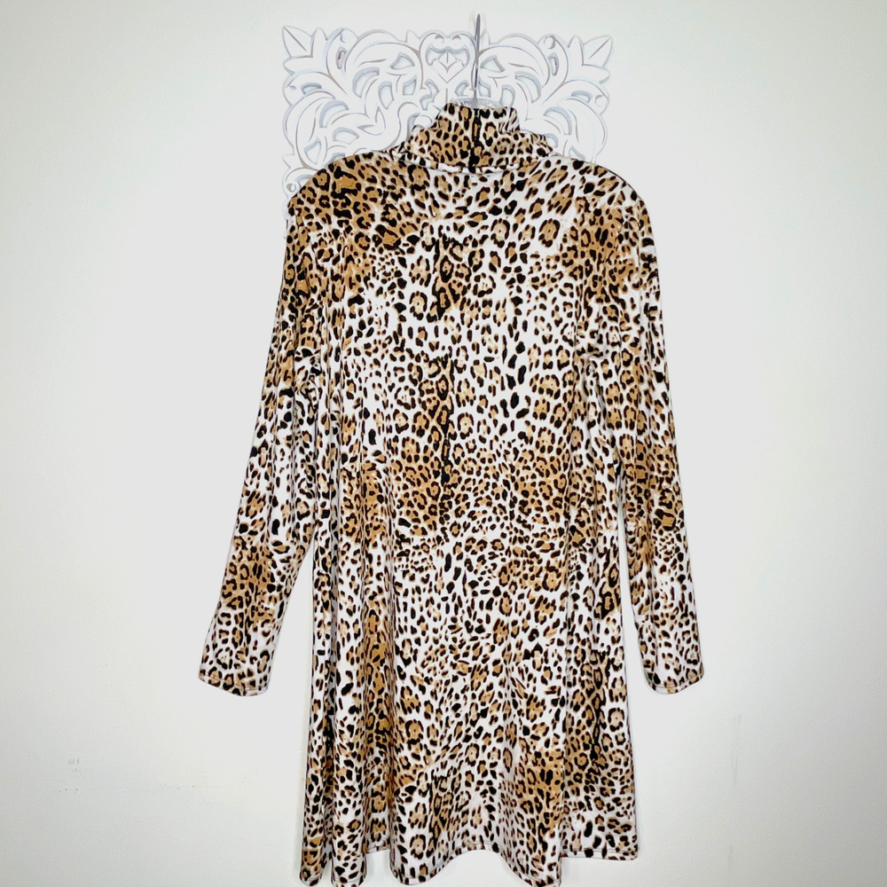 TIANA B. Women's LARGE Turtle Neck Shift MASK DRESS Long Sleeves Animal Print